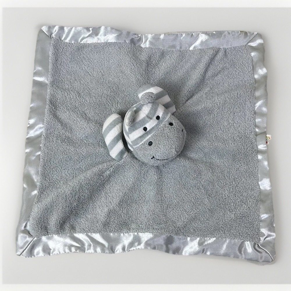 Giggle Baby Lovey Security Blanket Hippo Gray White Stripe Satin Trim 2012